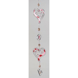 Formano Modern decoration for the window hanger, glass picture, window Tiffany, 3 hearts, red/silver, Mother's Day, 60 cm