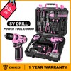 DEKO PinkTool 8V Cordless Drill Tool Kit for Women, 126-Piece