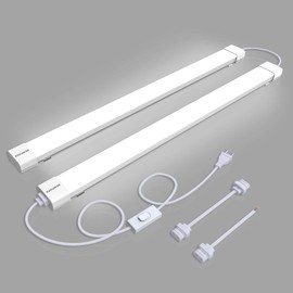 Utility LED Shop Light Fixture with Plug 4FT 5000K 36W 3600LM Linkable Waterproof LED Closet Light Under Cabinet Light Ceiling LED Tube Light for Garage Kitchen Bathroom Workbench and Office(2 Pack)