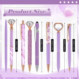 Supervitae 8 Pcs Purple Ballpoint Pen Women School Stationery Gifts Journaling Liquid Sand Glitter Black Ink Pens Bridal Shower Gifts for Wedding Office Desk Supplies