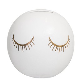 Bloomingville Spardose Audrey süße runde Moneybox mit Wimpern Ø 9,5 x H 10 cm, weiß, Keramik