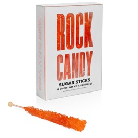 Orange Rock Candy Sugar Sticks - Orange Flavored - 12 Individually Wrapped Candy Party Favors