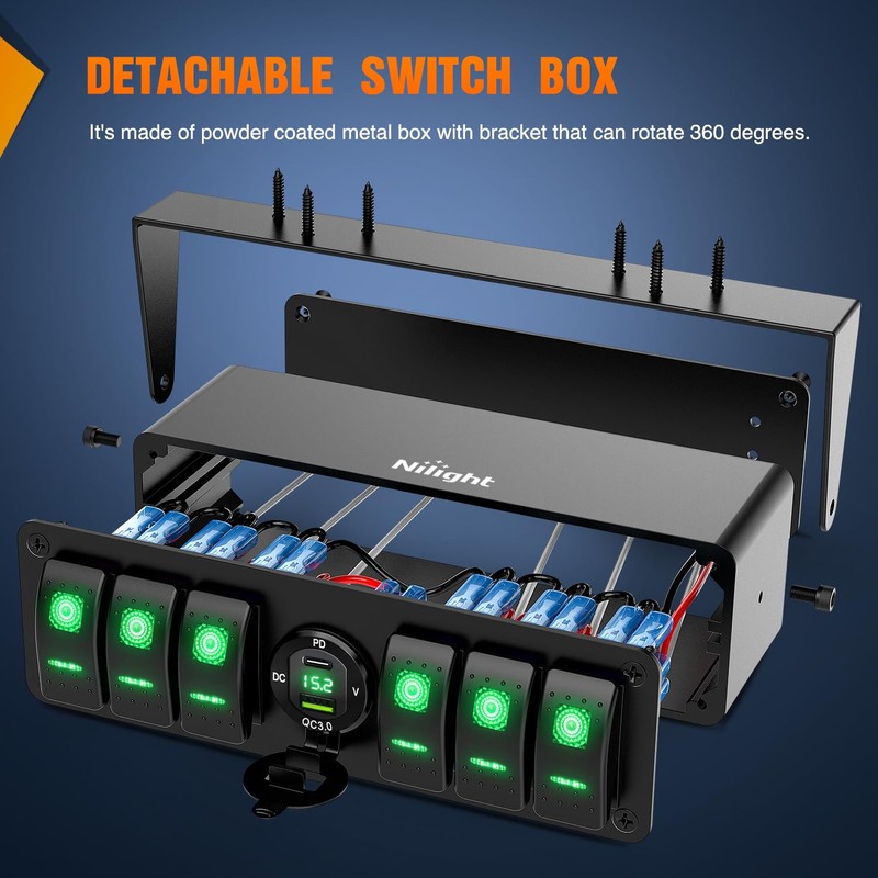 Nilight 6 Gang Rocker Switch Box 12V SPST ON Off