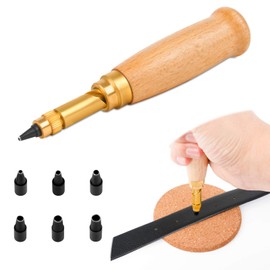 Japanese Screw Hole Punch,Adjustable Leather Screw Hole Punch Tool with Wood Handle,6 Tips Sizes: 1.5mm, 2mm, 2.5mm, 3mm, 3.5mm, 4mm for Sewing Auto Leather Paper Bookbinding Tool