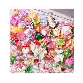 FULUSODO 100pcs Slime Charms Cute Set, Bulk Mixed Resin Charms Set Ornament Scrapbooking (Bright)