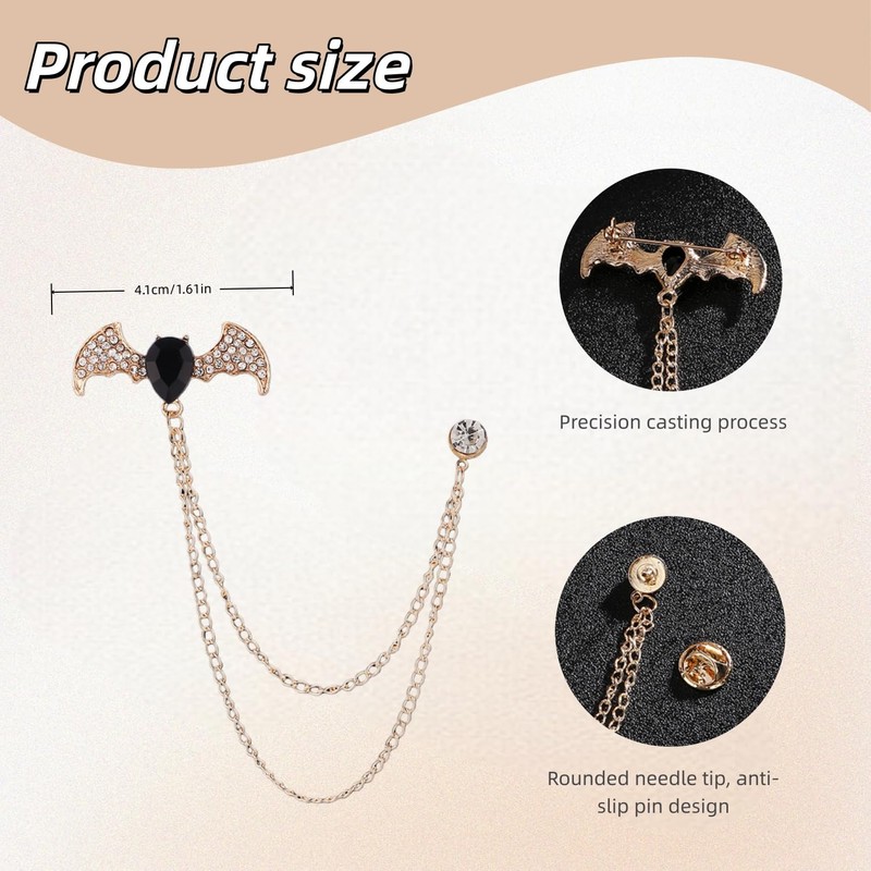 QPHYFXF Men's Batwing Brooch Set with Teardrop Gems & Fringe