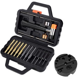 Pridefend Brass Punch Set with Bench Block,Roll Pin Punch Set Made of Solid Material Including Roll Flat Pin Punch and Bench Block, Hammer with Detachable Heads with Portable Storage Case