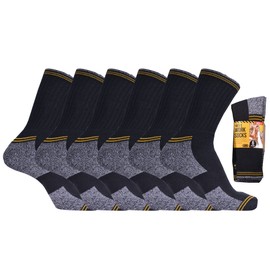 FCO Mens Work Socks Workwear Thermal Cushion Sole Boot Socks Reinforced Toe 6 or 12 Pairs UK Size 6-11 (6-11, 6 Pairs Black)