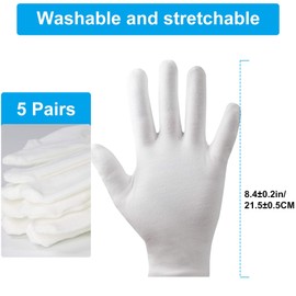 5Pairs (10Pcs) Moisturizing Gloves Overnight for Men and Women, Washable SPA White Cotton Gloves for Dry Hands Eczema Work Inspection Service Performance