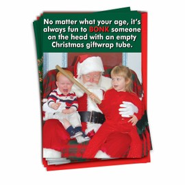 Box Set of 12 'Giftwrap Tube' Hilarious Christmas Greeting Card Showing how to have fun at the holidays, with Envelopes C7068XSG-B12x1