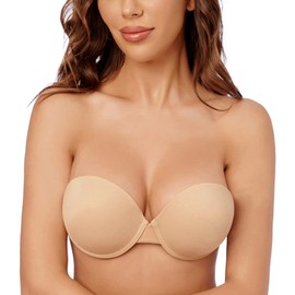 Wekofi Women’s Strapless Push Up Padded Underwire Sticky Invisible Adhesive Bra for Backless Dress(C,Beige)
