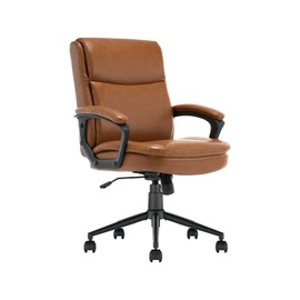 Click365 Click 365 Transform 2.0 Extra Comfort Ergonomic Mid Back Desk Chair, with Padded armrests, Adjustable-Height, Tilt, Lumbar Support, 360-Degree Swivel, Bonded Leather, Cognac