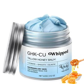 GHK-CU Organic Grass-Fed Tallow & Raw Honey Balm,GHK-Cu Copper Peptide Moisturiser for Face & Body, Beef Tallow,Deep Hydration Skin Cream with Natural Ingredients