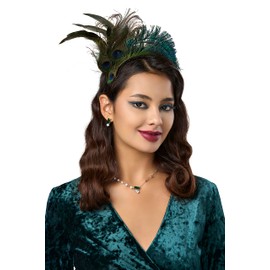 BABEYOND Fascinator Hat Veil Feather Fascinator Hair Clip Tea Party Pillbox Derby Hat Fascinator Mesh Bridal Wedding Veil Peacock Green
