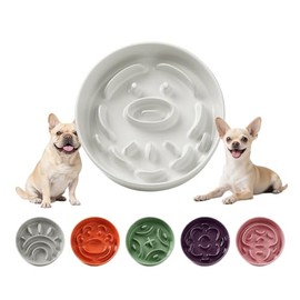 Ceramic Slow Feeder Dog Bowl - Feeding Dish for Fast Eaters - Maze Dog Bowl to Slow Down Eating - Ideal Food Control Dish for Small Breeds - 0.8 Cups (80g) - 6.3 Inch - White