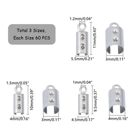 UNICRAFTALE Approx. 180 Pieces 3/4/5 mm Foldable Crimping Ends Pleats Over Cable Ends Terminators Clamping Tipsinner Jewellery Finding Kit for Bracelets Stainless Steel Colour