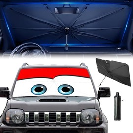 Parasol Brella Shade en forma de paraguas, parasol para parabrisas de coche con bloqueo UV, aislamiento térmico, protección, 79 x 145 cm (ojos en color rojo)