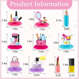 10 Pieces Spa Honeycomb Centerpieces Spa Table Topper Make up Table Decorations 3D Cosmetics Party Supplies Nail Lipstick Girl Theme Photo Booth Props for Make up Birthday Anniversary Party Supplies