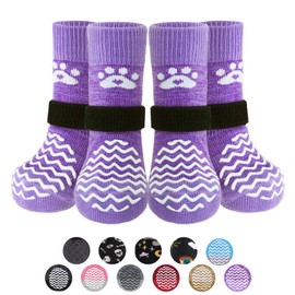 PUPTECK Anti Slip Dog Socks 2 Pairs with Double Grippers for Hardwood Floors, Shoes for Hot/Cold Pavement, Boots & Paws Protectors to Prevent Licking, Traction Booties for Senior Small Large Dogs