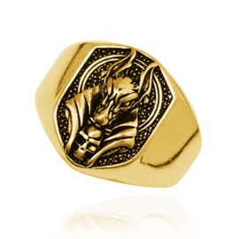 MayiaHey Anubis Ring, Gothic Wolf Head Ring for Men, Egyptian God Anubis Amulet Ring, Nordic Viking Wolf Animal Ring, Anubis Wolf Jewellery, Hip Hop Wolf Band Ring, Punk Wolf Shield Ring, Non-precious