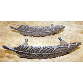 6 Bird Feather Cast Iron Drawer Pulls - Antique Style Handles, Decorative Door Hardware Native Decor