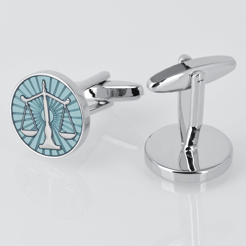 Men's Blue Balance Design Round Silver Business Simple Suit Accessory