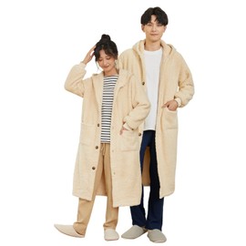 WULFUL Wearable Blanket, Room Wear, Women's, Men's, Wearable Blanket, Loungewear, Pajamas, Long Sleeve, Hooded, Solid Color, Big Pocket, Warm, Spring, Autumn, Winter, Soft, Skin-friendly, Fluffy, Unisex, Gift, beige