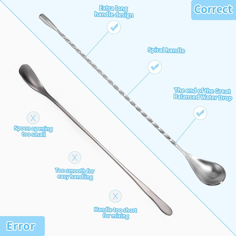 2 Pcs 12 Inch Bar Mixing Spoon Cocktail Spoon Stainless