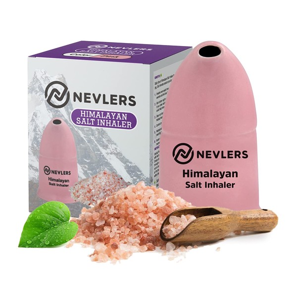 Nevlers Himalayan Salt Inhaler Ceramic with 6 Oz Coarse Himalayan Pink Salt - Home Salt Therapy for Asthma - Handy Natural Allergy Relief for Adults - Pink
