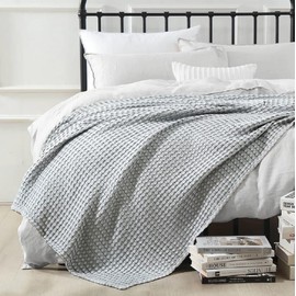 Royal Tradition Cozy Viscose from Viscose from Bamboo-Cotton Blend Waffle Blanket (Full/Queen Size 92x96, Grey) Lightweight and Breathable for Year Round Use