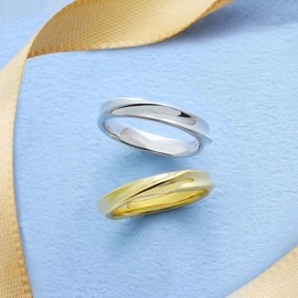 Lara Christie sv925 Women's Pinky Ring, 925 Silver, Yellow Gold, Wave Design, Wide Design, Ring