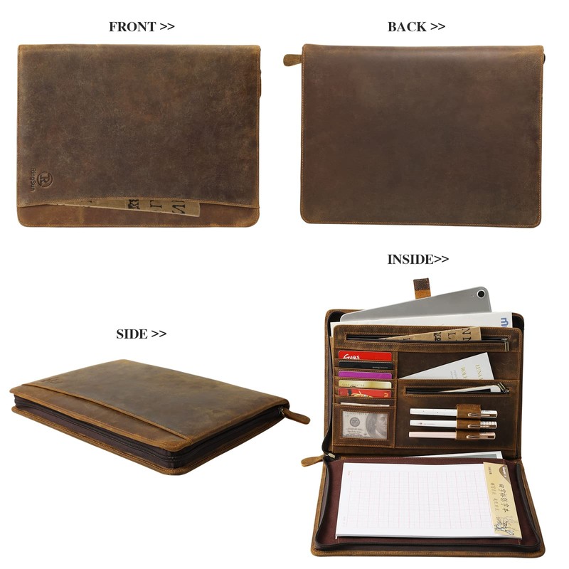 Ringsun Leather Portfolio Organizer with Zipper for Men Women, Leather