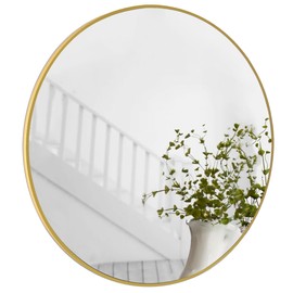 WFEVL Gold Round Mirror,Bathroom 24 Inch Vanity Wall Mirror,Modern Circle Mirror for Wall,Wood Mirror for Bedroom Living Room Entryway