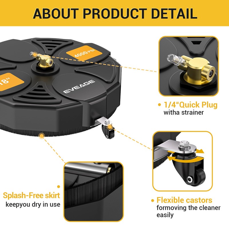 EVEAGE 18 Inch Large Size Pressure Washer Surface Cleaner Attachment