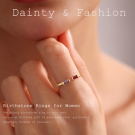 JSJOY Birthstone Rings for Teens March Birthstone Rings for Women 2 Stones Garnet Aquamarine Ring Gifts Birthday for Sister 18k Gold Rings