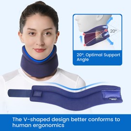 VELPEAU Neck Brace for Neck Pain and Support - Soft Cervical Collar for Sleeping in Bed, Snoozing, Sleeping Upright, Anti-Snoring, Sleep Apnea for Women & Men (Blue, Comfort Version, Medium: 11.5-14"/3″)