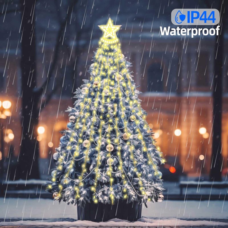 Waterfall Christmas Tree Lights, Christmas Tree Lights Indoor with Topper