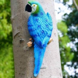 XKFLAUHM Bright Resin 12inch Parrot Statues Outdoor Patio Garden Statues Tiki Statues Realistic Tropical Parrot Sculpture for Wall Tree Pool Home Garden Decor DIY Bird Ornament(Blue)