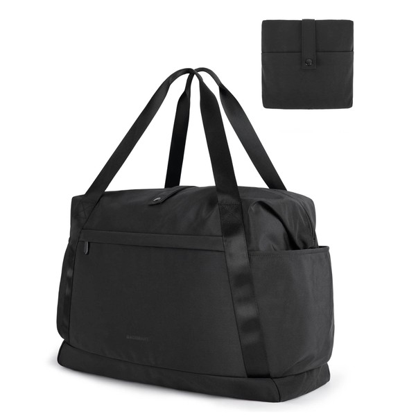 Foldable Duffle Bag, BAGSMART 30.6L Tote Travel Bag Gym Sports Bag for Women, Carry On Luggage Weekender Overnight Bag for Travel Essentials(Black)