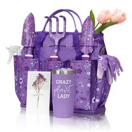 LZPTYYSN Gardening Gifts for Women, Garden Tool Set, Heavy Duty Gardening Hand Tools with Garden Tool Bag, Purple