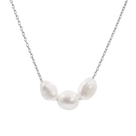 Secret & You Women's Pearl Pendant Necklace with Three Freshwater Cultured Pearl Baroque shape 8-9 and 9-10 mm - 925 Sterling Silver Chain and Pendant Rhodium 38-45 cm long