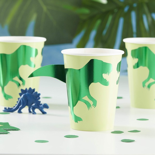 Ginger Ray Green Dinosaur Paper Party Cups with Tail 8