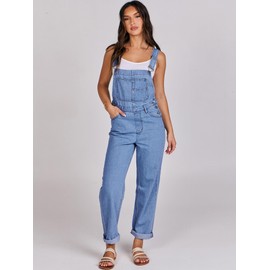 ANRABESS Overalls for Women Loose Fit Denim Overalls Adjustable Strap Jean Jumpsuit Bib Romper 2025 Fall Casual Work Outfits B Washed Blue Small