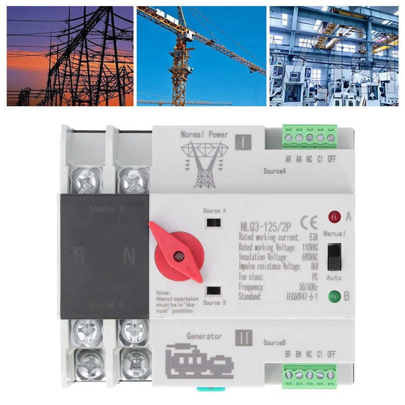 Automatic Transfer Switch 2P 63A Generator Changeover Switch AC 110V