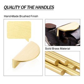 QOGRISUN 5-Pack Solid Brass Half Moon Cabinet Pulls, Gold Drawer Dresser Handles, Copper Kitchen Hardware, 2-1/2-Inch Hole Center, 3-Inch Overall Length, Brushed Finish