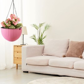 hifrom Flower Pots for Hanging, Hanging Basket Outdoor Baskets with Chain, Coconut Large Litre Volume, Diameter as Hanging Basket, Flower Bowls for Outdoor, Hanging Pots (2 x Pink 20 cm)