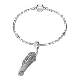 e3 Beema 3er touring Pewter effect car charm on a silver coloured Rhodium Plated Snake Bracelet