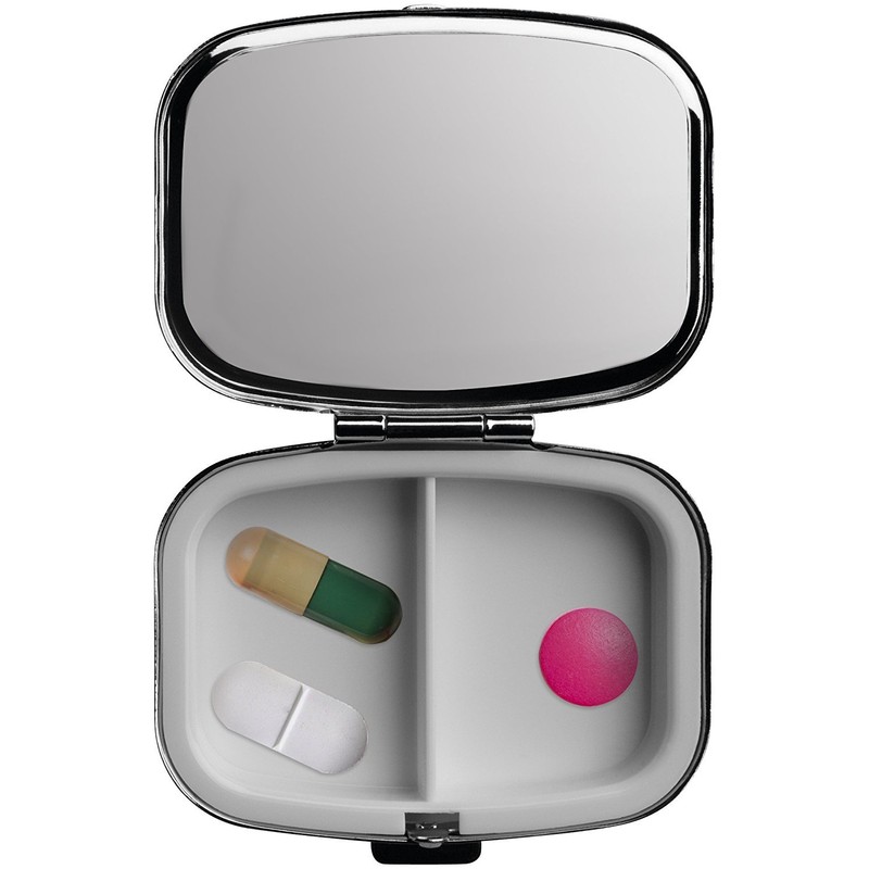 Reflects Pill Box with Two Separate Compartments, Hinged Lid, Firm