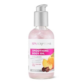 Aceite corporal suavizante de colágeno con cafeína y extracto de melocotón, tratamiento nutritivo tipo spa sin crueldad animal elaborado para reafirmar, tensar y tonificar, 8 oz.