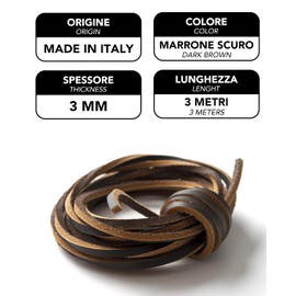 IPEA Leather Cord for Shoes, Accessories, Fashion - 3 Metres Long - Square Leather Laces Shoelaces Premium Genuine Leather Creations Bracelets - Colour Dark Brown